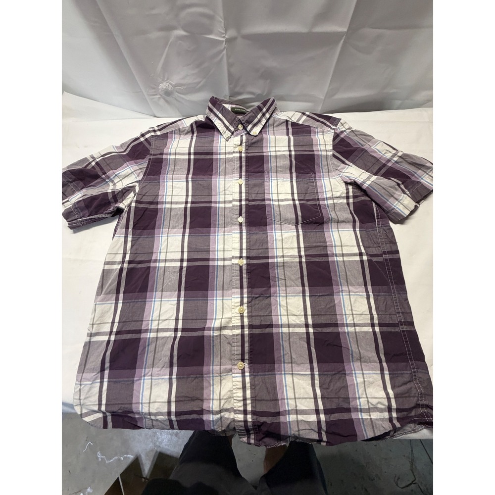 Eddie Bauer Mens Large Legend Wash Classic Fit Purple‎ Plaid Short Sleeve Shirt